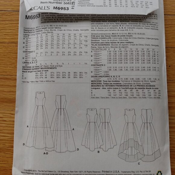 Dress Sewing Pattern Size 6-14 McCall's 6953 Sleeveless UNCUT - Picture 3 of 10